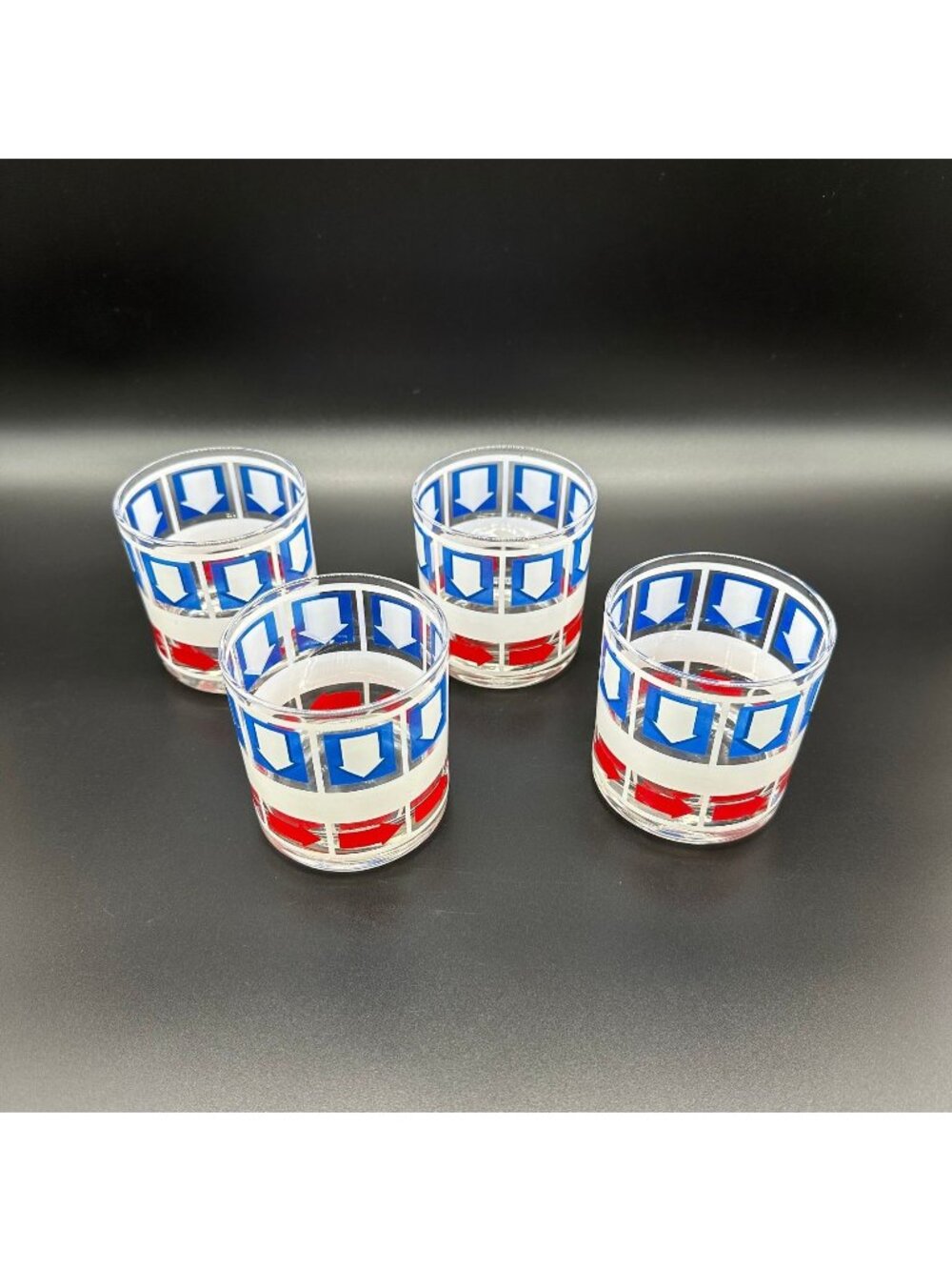Vintage Lowball Cocktail Glasses Barware Red White Blue Arrow Patriotic July 4th